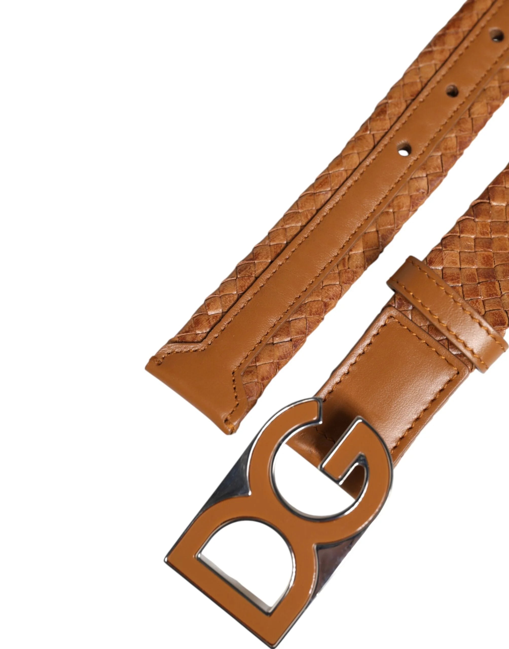 Dolce & Gabbana Brown Braided Metal DG Logo Buckle Belt - Belts