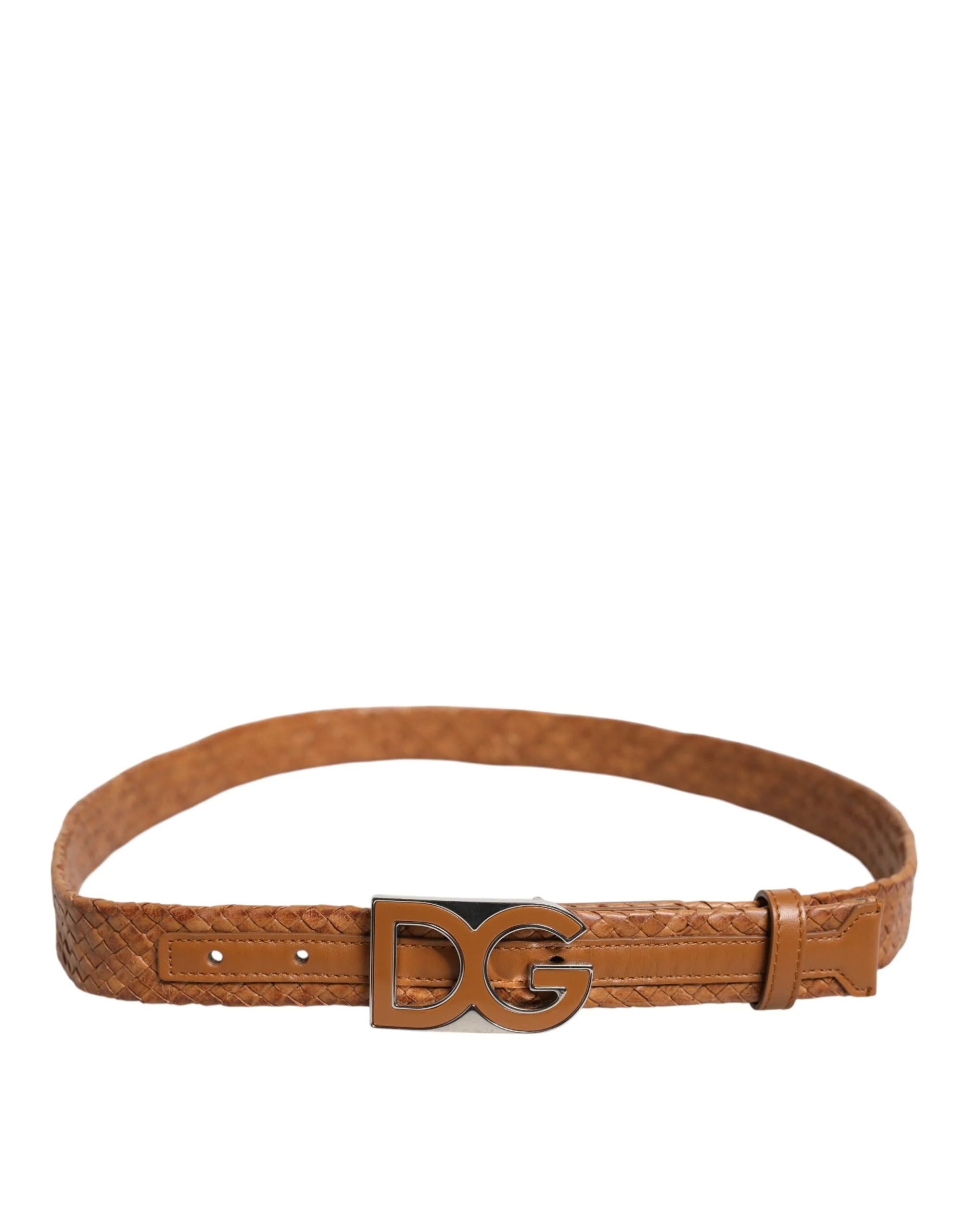 Dolce & Gabbana Brown Braided Metal DG Logo Buckle Belt - Belts