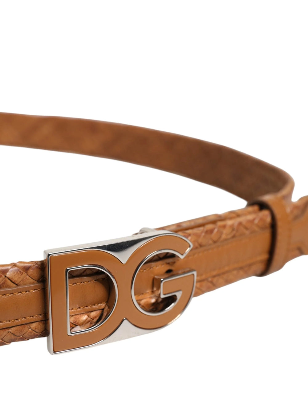 Dolce & Gabbana Brown Braided Metal DG Logo Buckle Belt - Belts