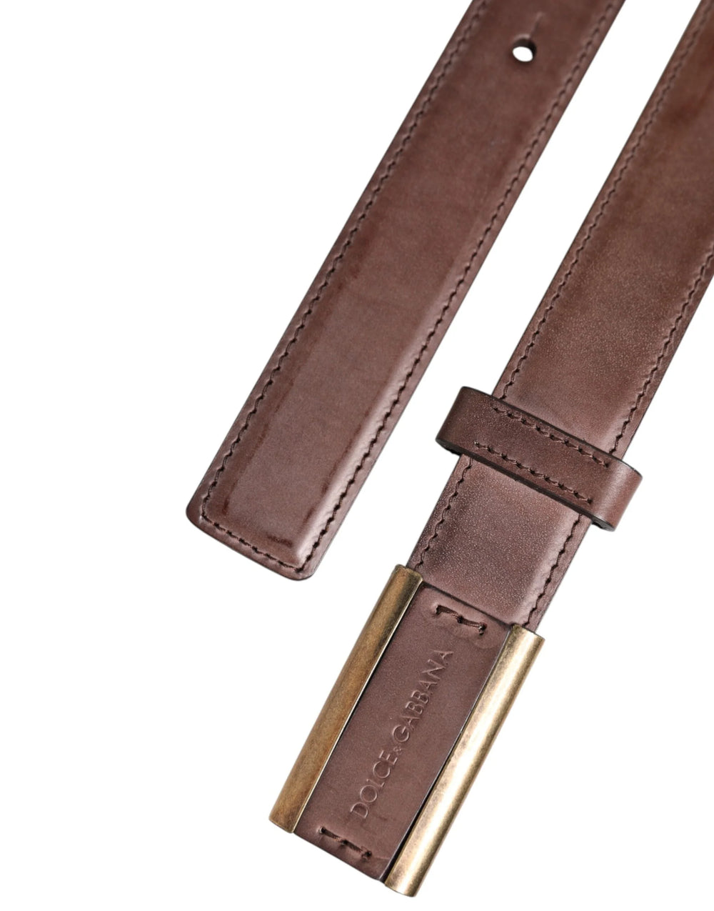 Dolce & Gabbana Brown Calf Leather Antique Buckle Belt - 105 cm / 42 Inches - Belts