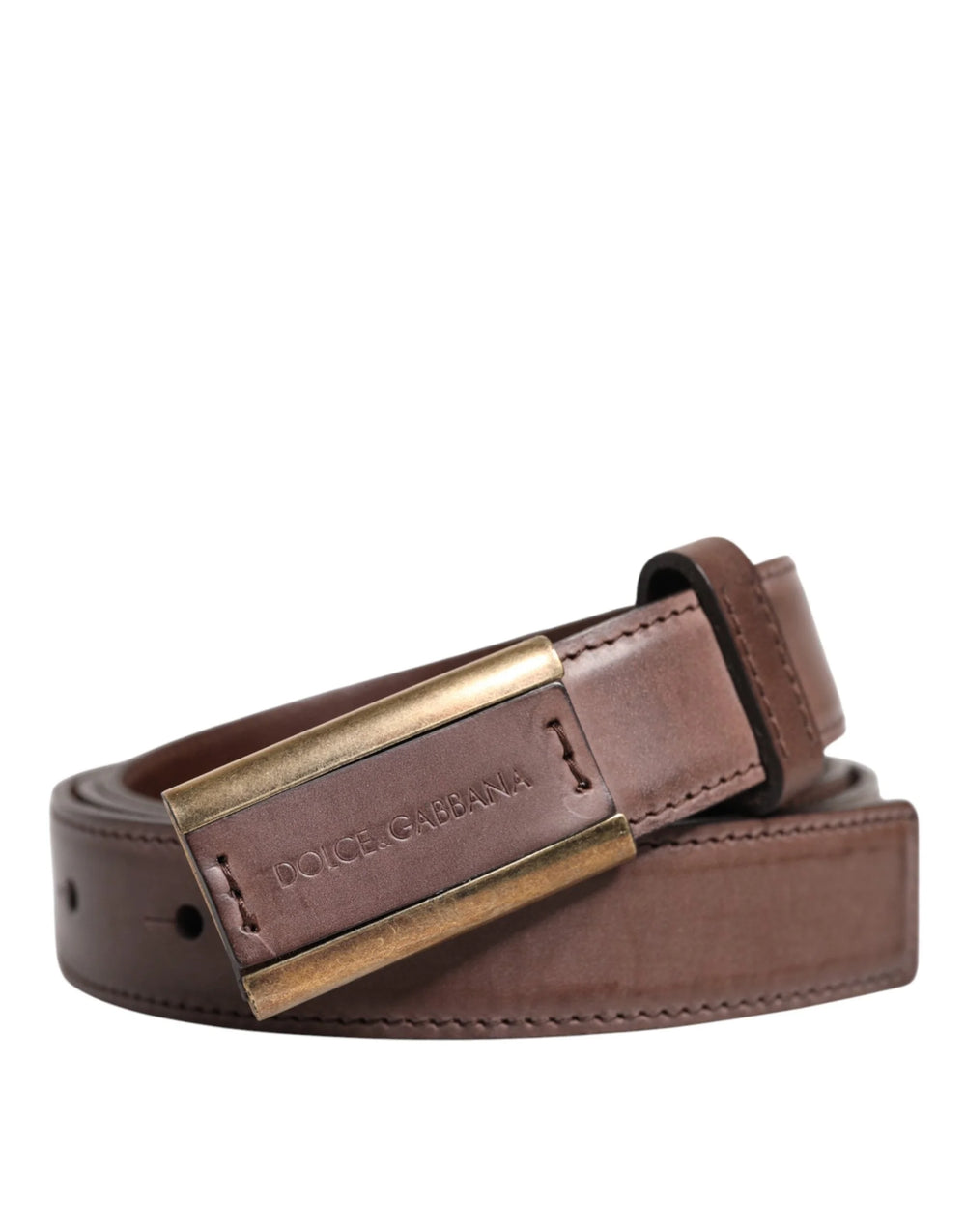 Dolce & Gabbana Brown Calf Leather Antique Buckle Belt - 105 cm / 42 Inches - Belts