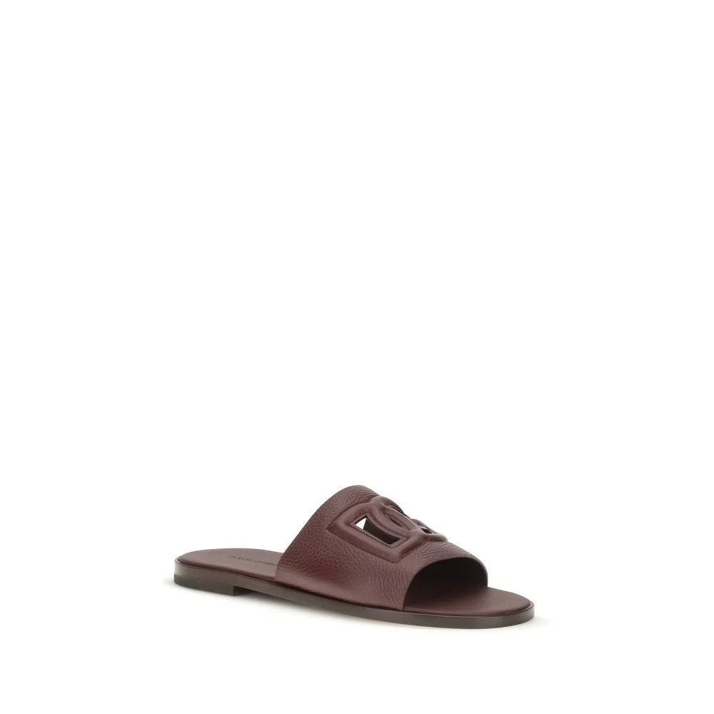 Dolce & Gabbana Brown Calf Leather Bos Taurus Flat Sandals