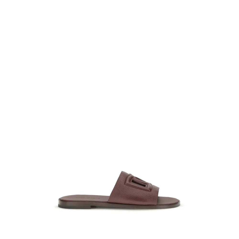 Dolce & Gabbana Brown Calf Leather Bos Taurus Flat Sandals