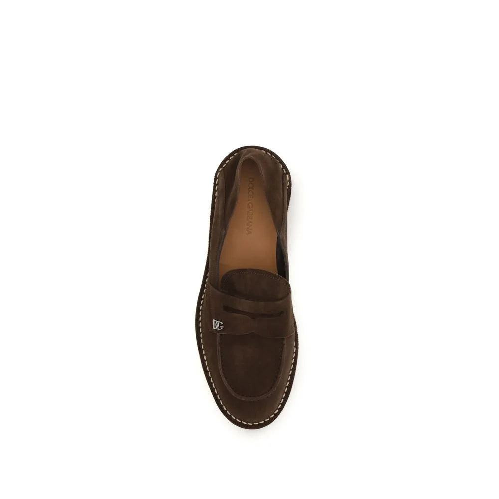 Dolce & Gabbana נעלי בית מרובעות מרופדות עור פרה חום - נעליים שטוחות