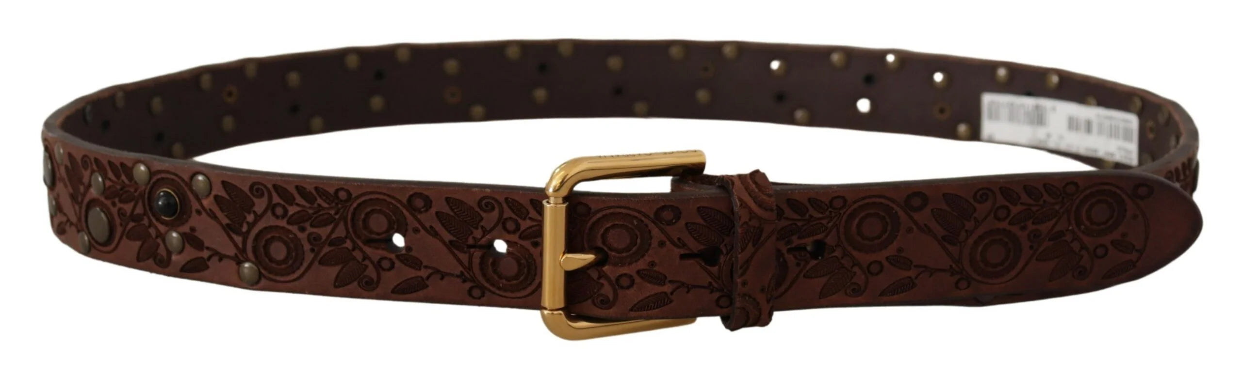 Dolce & Gabbana Brown Calf Leather Embossed Gold Metal Buckle - 85 cm / 34 Inches - Belts