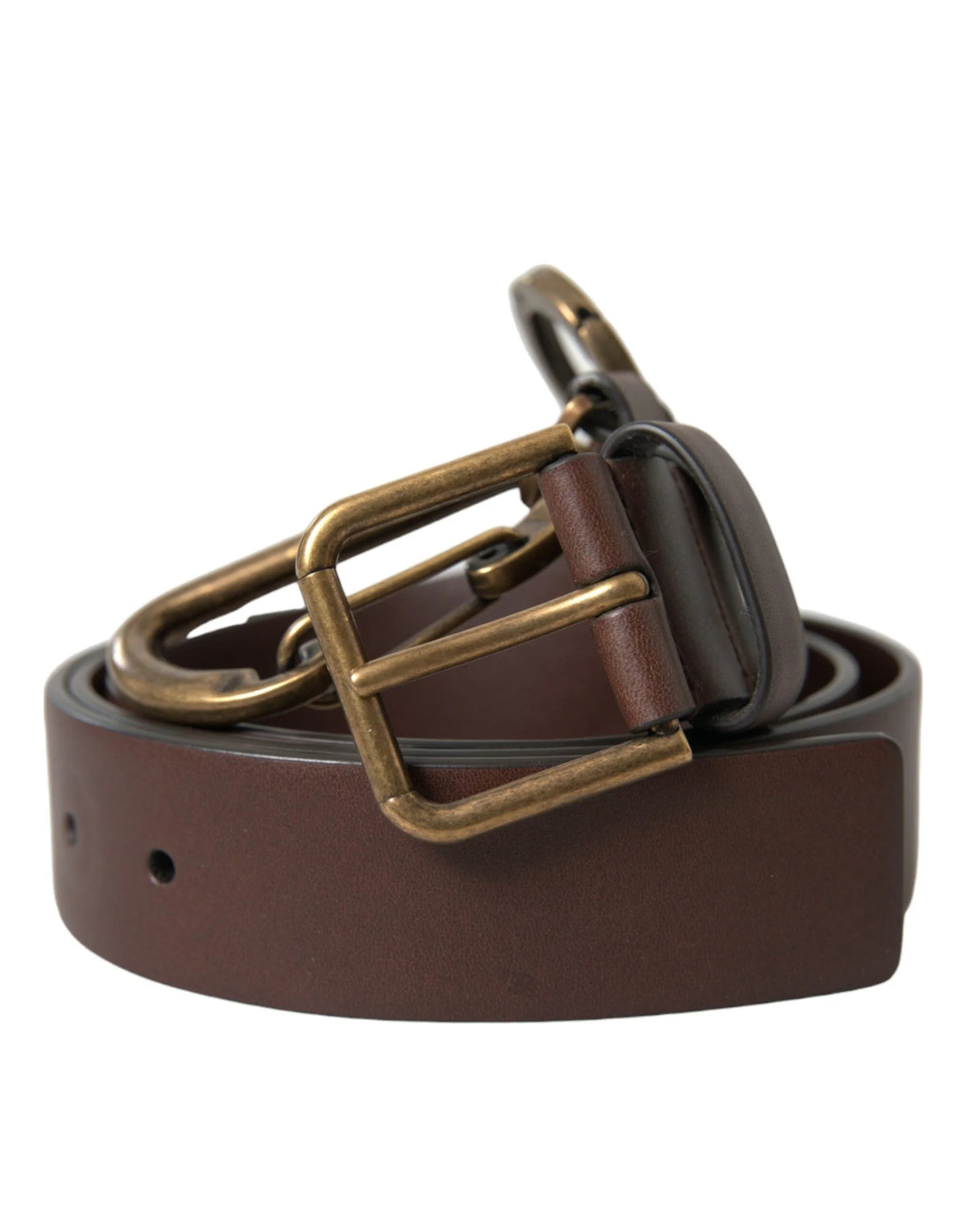 Dolce & Gabbana Brown Calf Leather Gold Metal Buckle Belt - 100 cm / 40 Inches - Belts