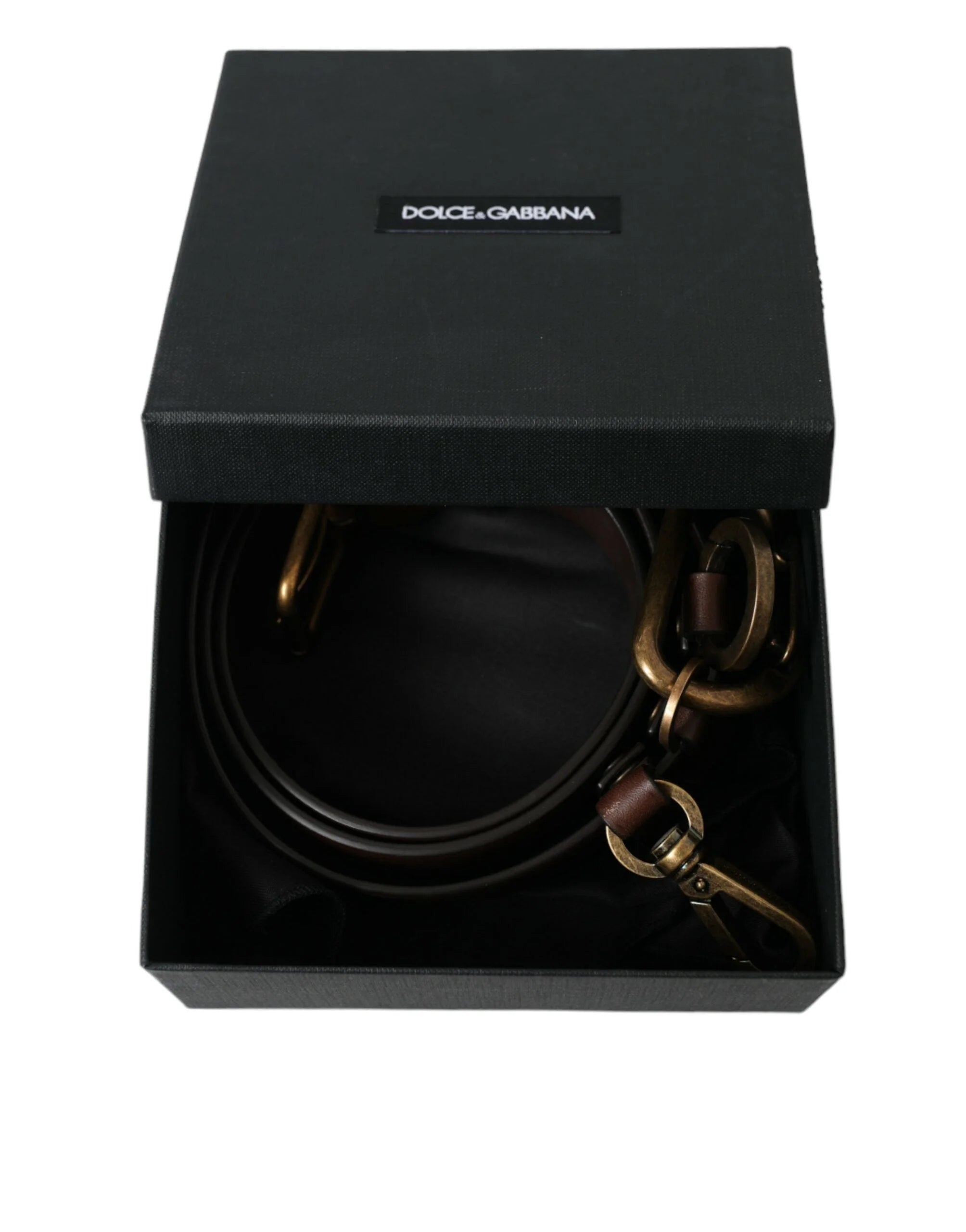 Dolce & Gabbana Brown Calf Leather Gold Metal Buckle Belt - Belts