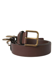 Dolce & Gabbana Brown Calf Leather Gold Metal Buckle Belt - Belts