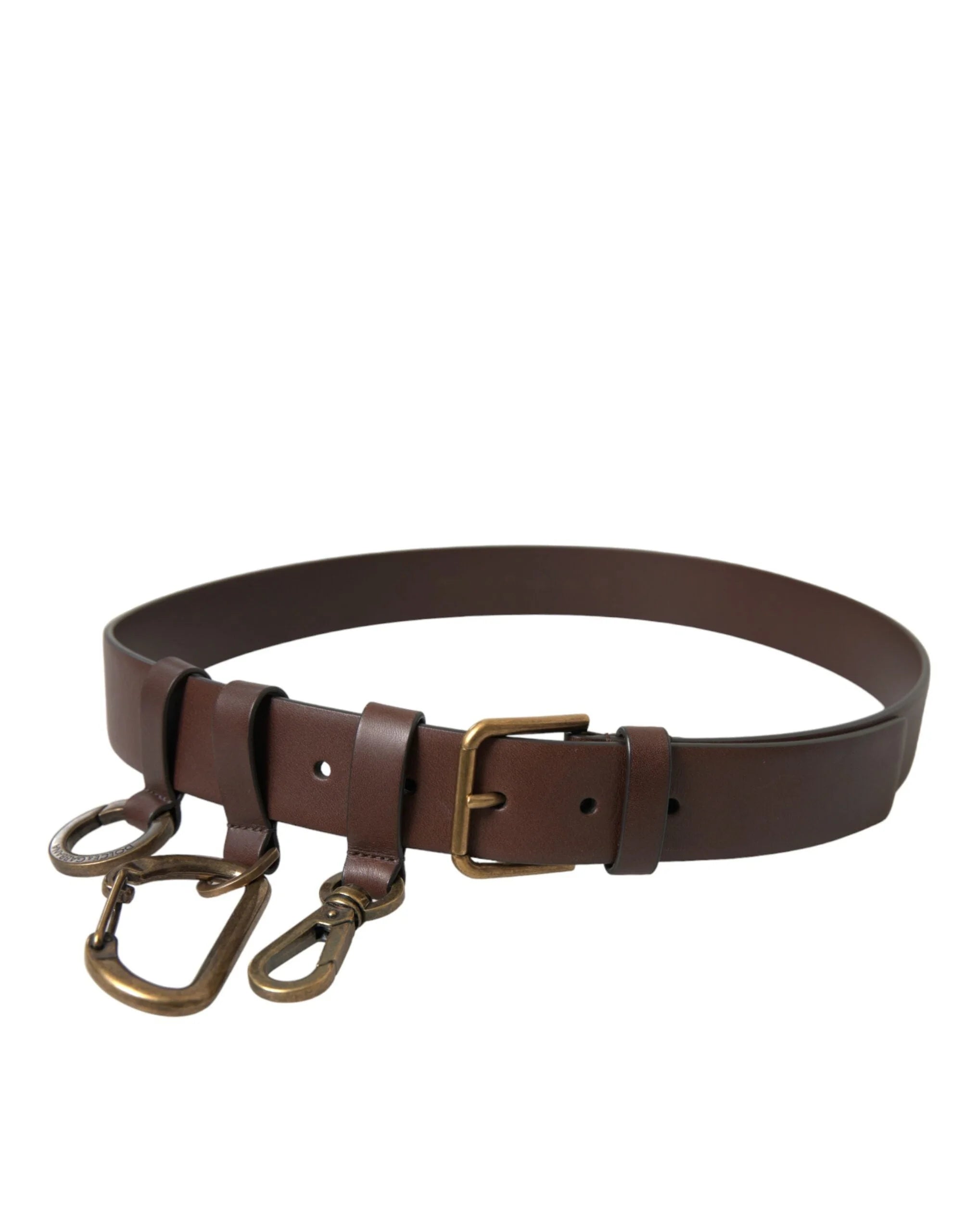Dolce & Gabbana Brown Calf Leather Gold Metal Buckle Belt - Belts