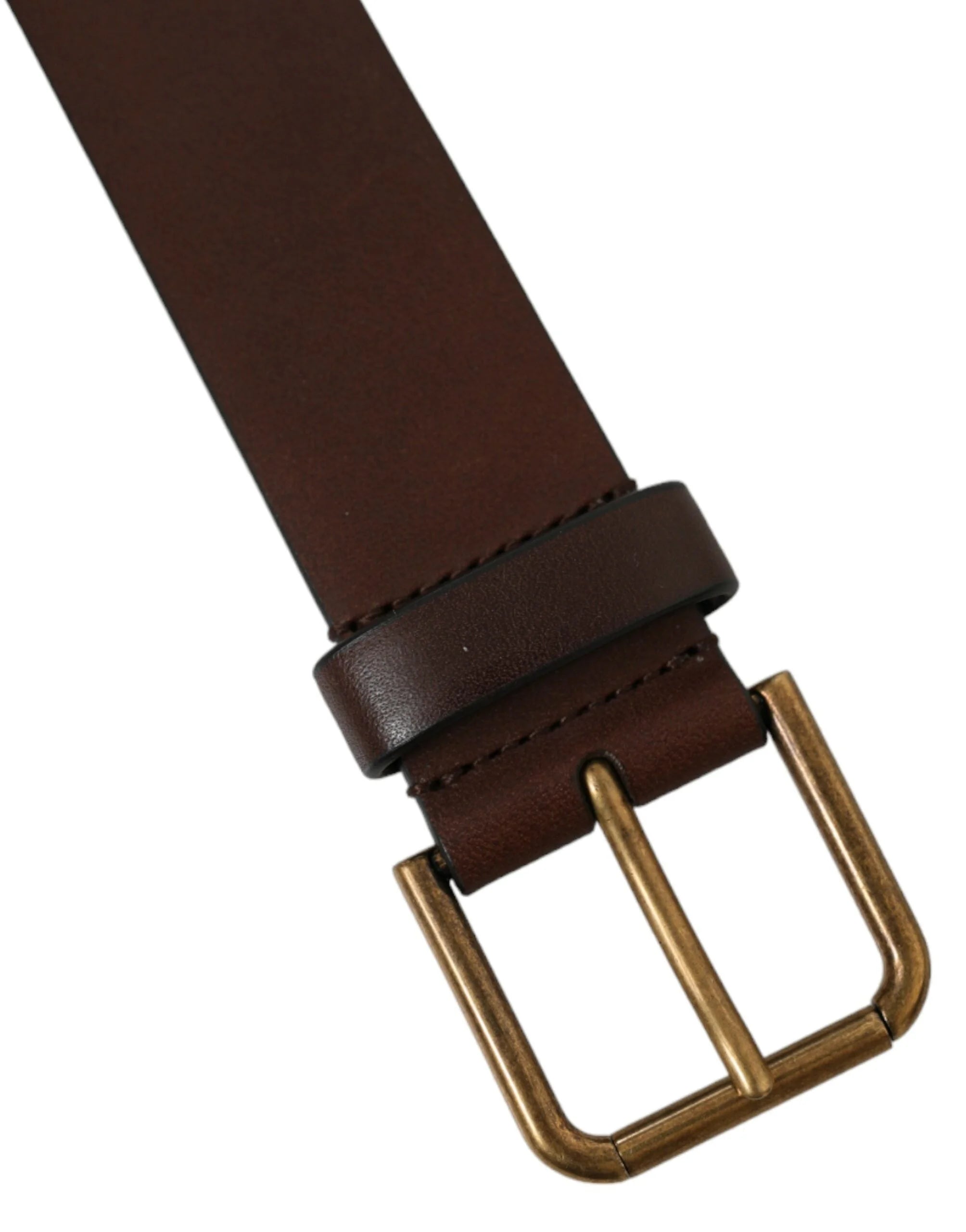 Dolce & Gabbana Brown Calf Leather Gold Metal Buckle Belt - Belts