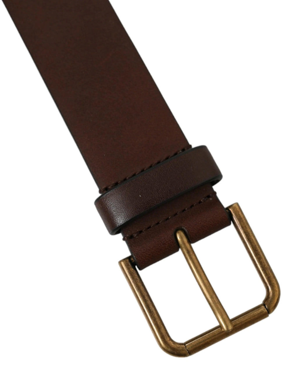 Dolce & Gabbana Brown Calf Leather Gold Metal Buckle Belt - Belts