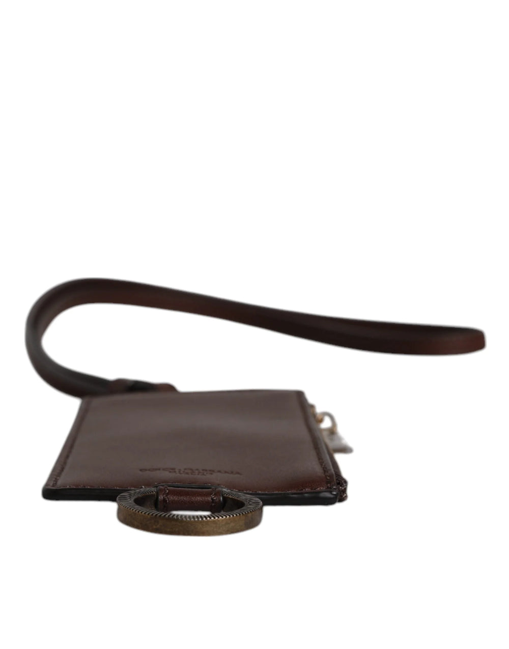 Dolce & Gabbana Brown Calf Leather Lanyard Logo Card Holder Wallet - Neck Pouches