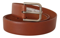Dolce & Gabbana Brown Calf Leather Silver Tone Metal Buckle Belt - 90 cm / 36 Inches - Belts