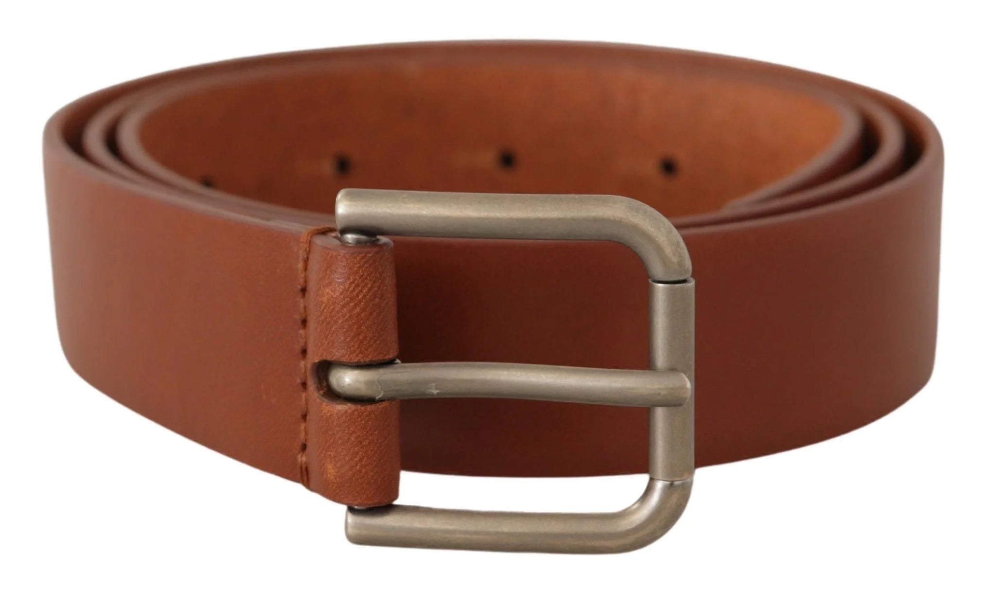 Dolce & Gabbana Brown Calf Leather Silver Tone Metal Buckle Belt - 90 cm / 36 Inches - Belts