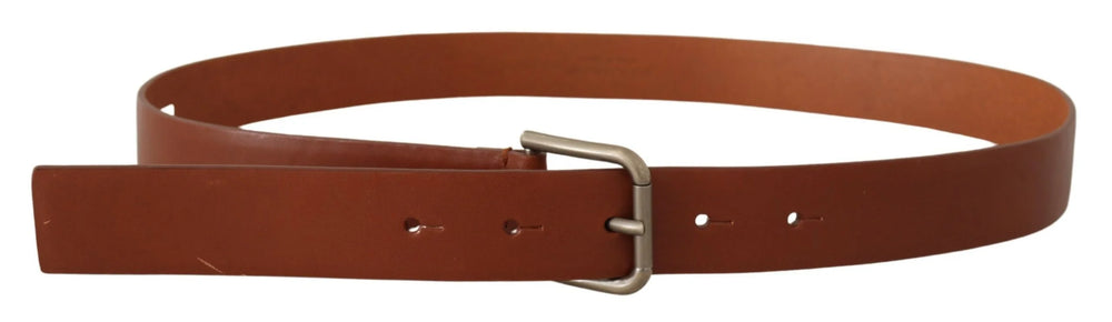 Dolce & Gabbana Brown Calf Leather Silver Tone Metal Buckle Belt - 90 cm / 36 Inches - Belts