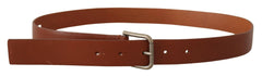 Dolce & Gabbana Brown Calf Leather Silver Tone Metal Buckle Belt - 90 cm / 36 Inches - Belts