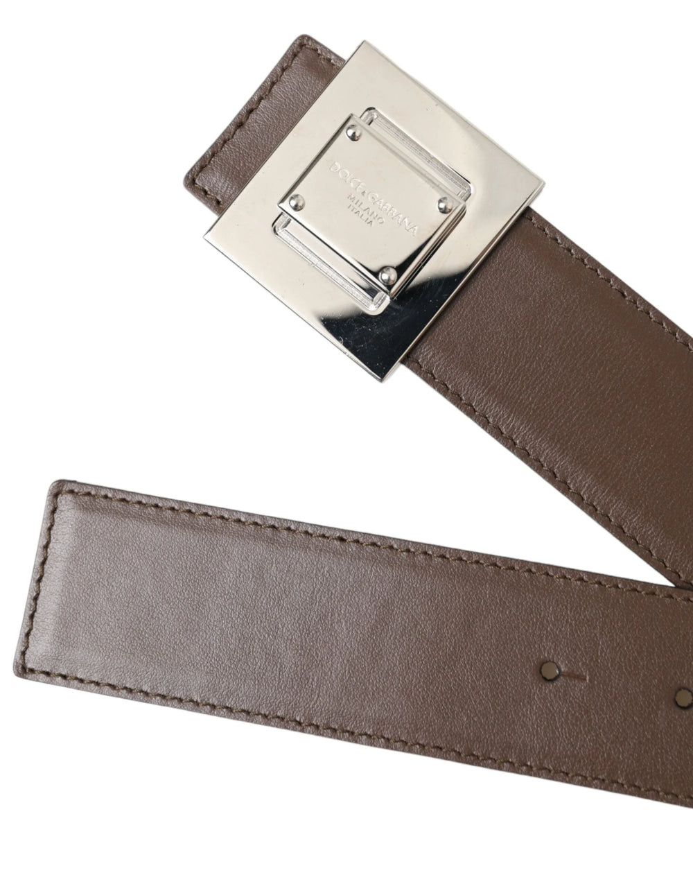 Dolce & Gabbana Brown Calf Leather Square Metal Buckle Belt - 80 cm / 32 Inches - Belts