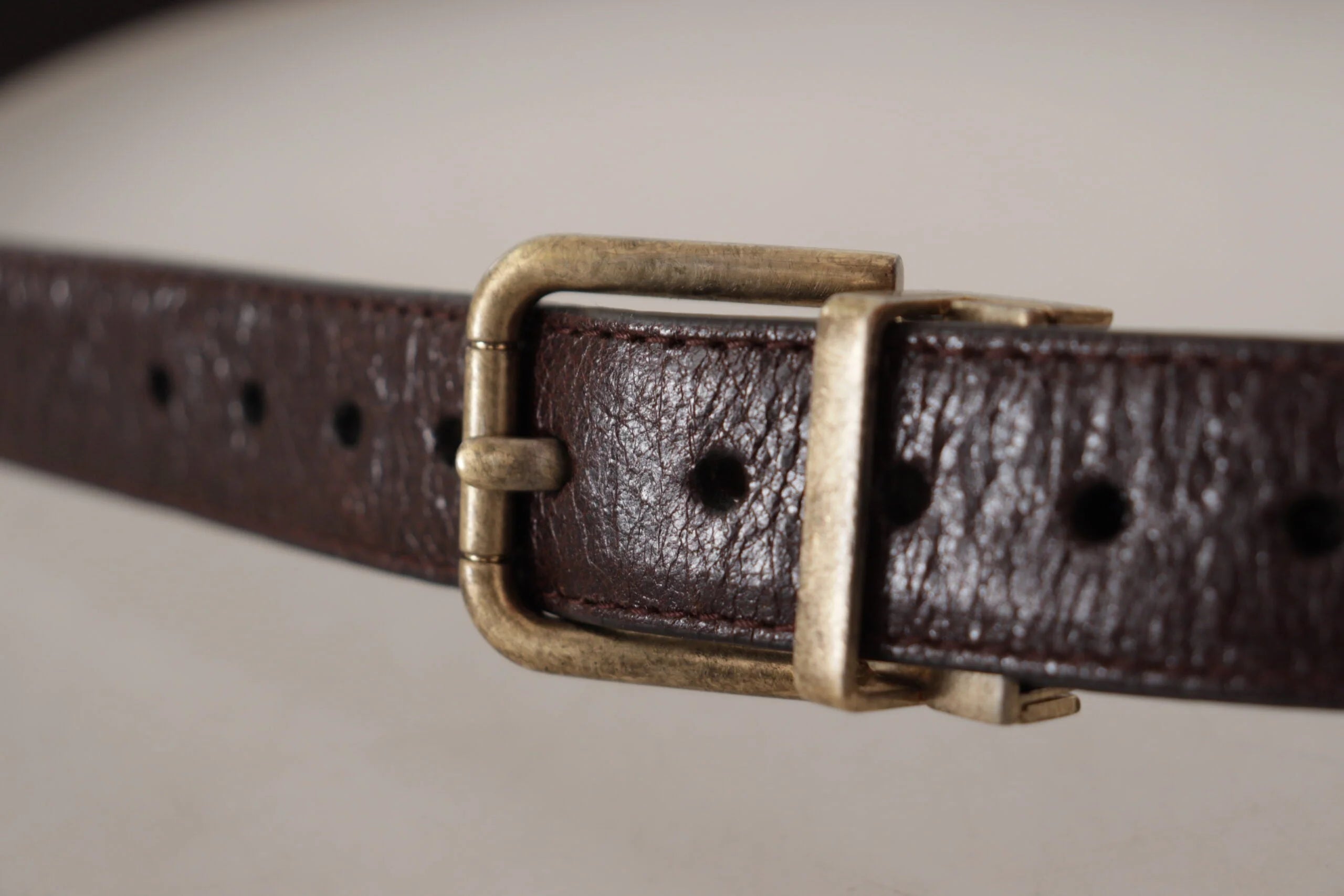 Dolce & Gabbana Brown Calf Leather Vintage Logo Metal Buckle Belt - Belts