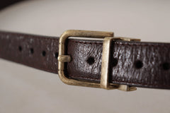 Dolce & Gabbana Brown Calf Leather Vintage Logo Metal Buckle Belt - Belts