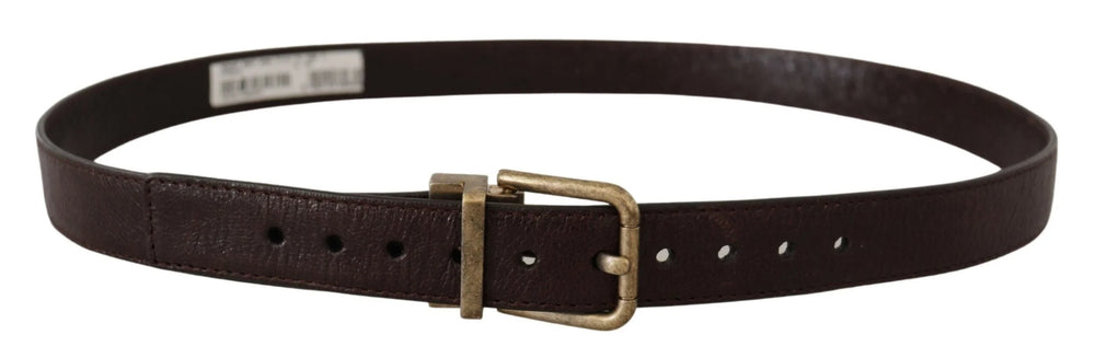 Dolce & Gabbana Brown Calf Leather Vintage Logo Metal Buckle Belt - Belts