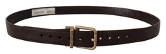 Dolce & Gabbana Brown Calf Leather Vintage Logo Metal Buckle Belt - Belts