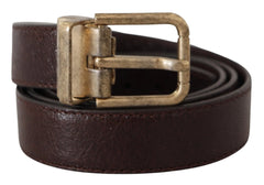 Dolce & Gabbana Brown Calf Leather Vintage Logo Metal Buckle Belt - Belts