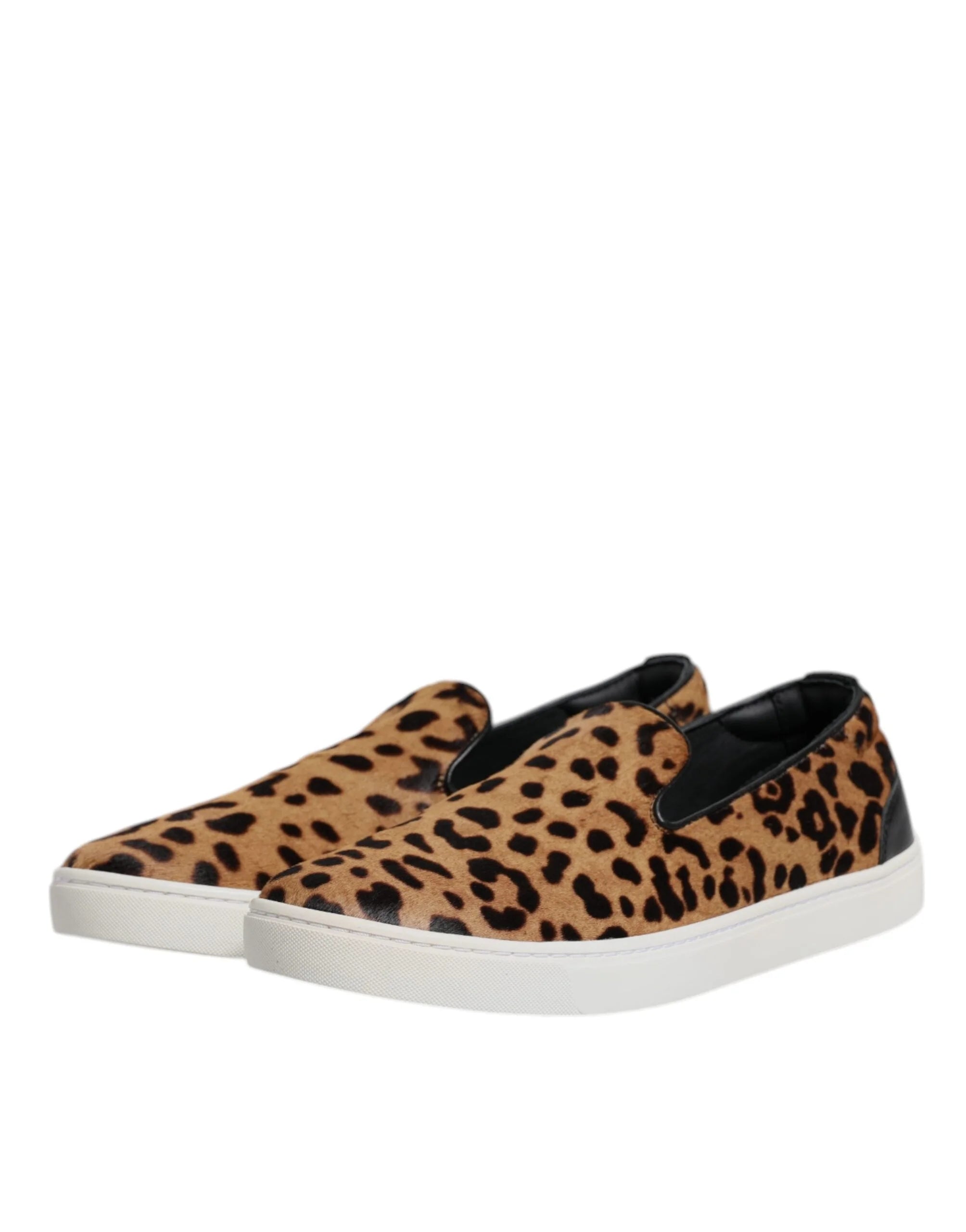 Dolce & Gabbana Brown Calfskin Fur Leopard Sneakers Shoes - EU41.5/US8.5 - Sneakers