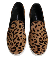 Dolce & Gabbana Brown Calfskin Fur Leopard Sneakers Shoes - EU41.5/US8.5 - Sneakers