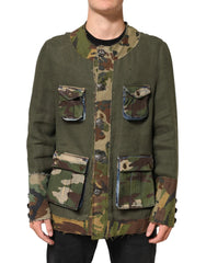 Dolce & Gabbana Brown Camouflage Linen Button Down Jacket - IT46 | S - Sport Jackets