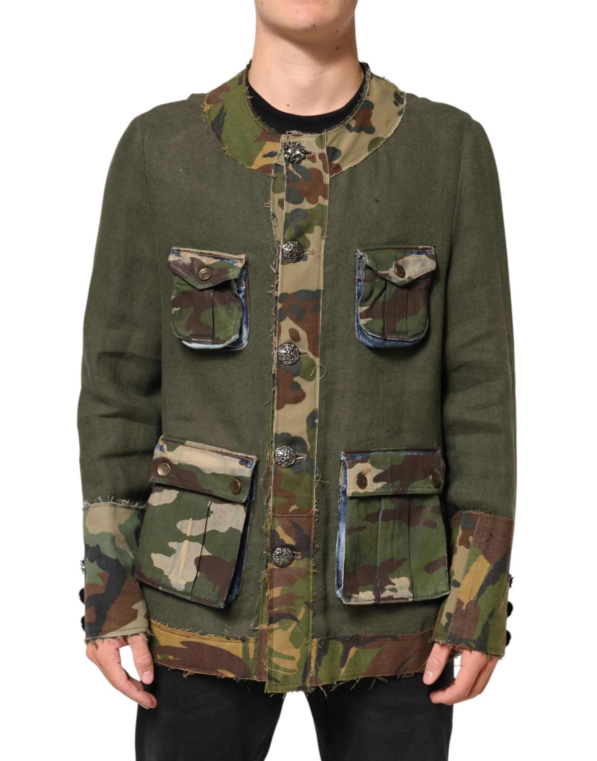 Dolce & Gabbana Brown Camouflage Linen Button Down Jacket - IT46 | S - Sport Jackets