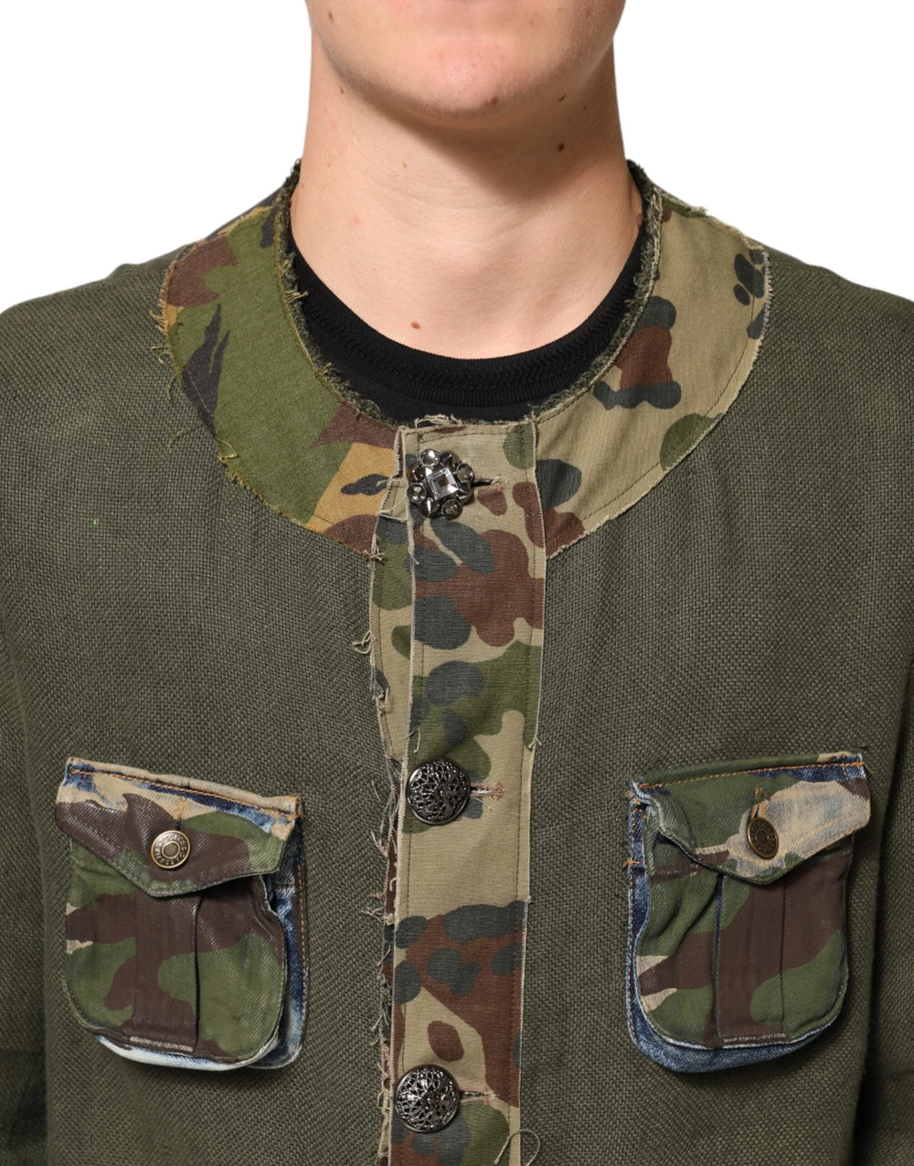 Dolce & Gabbana Brown Camouflage Linen Button Down Jacket - IT46 | S - Sport Jackets