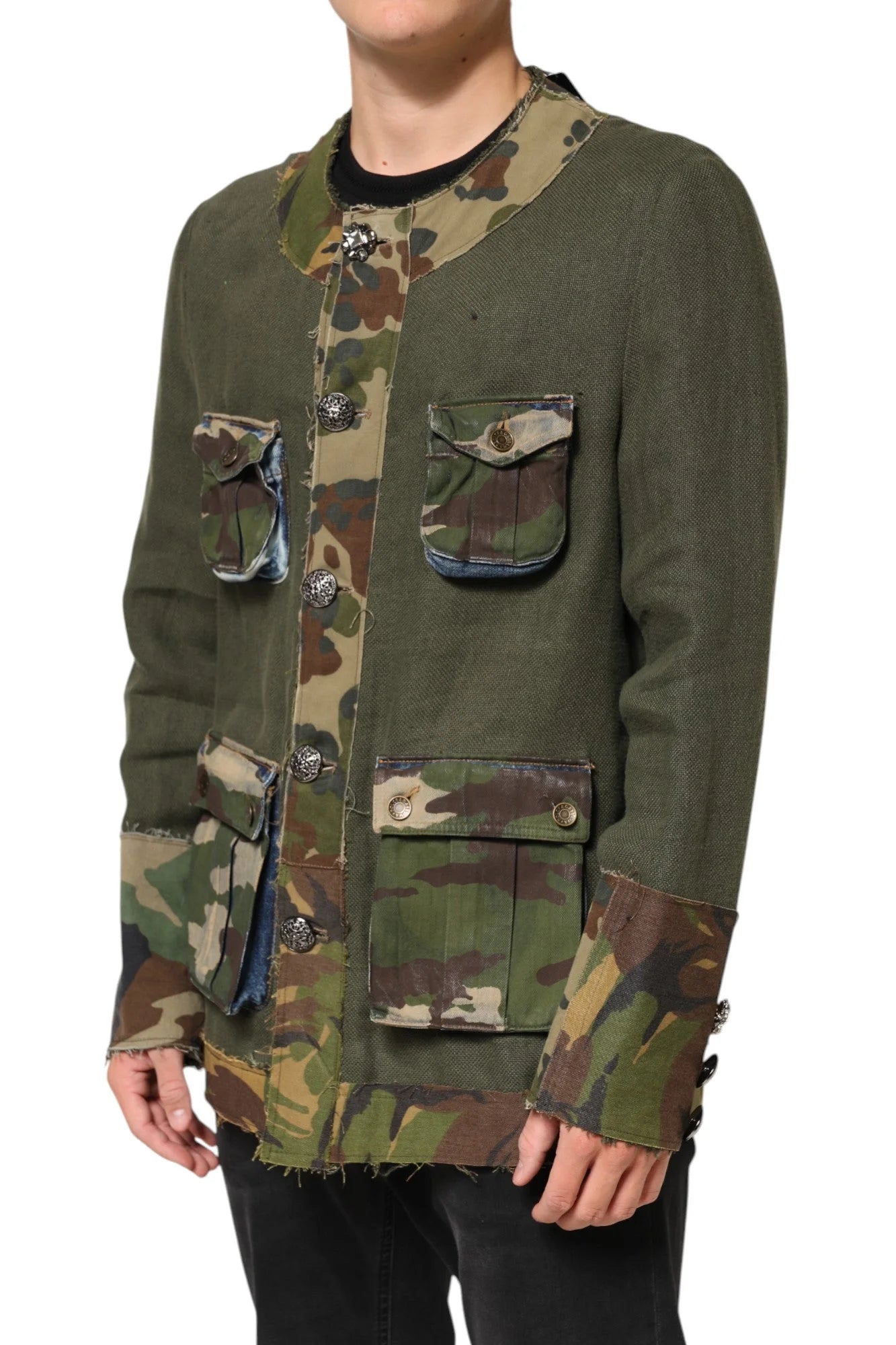 Dolce & Gabbana Brown Camouflage Linen Button Down Jacket - IT46 | S - Sport Jackets