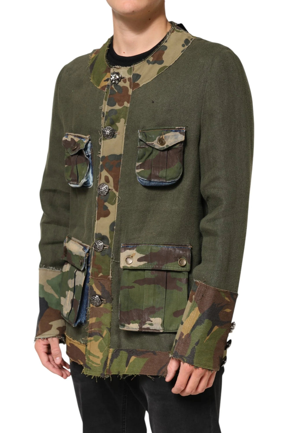 Dolce & Gabbana Brown Camouflage Linen Button Down Jacket - IT46 | S - Sport Jackets