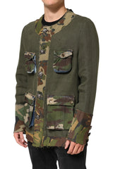 Dolce & Gabbana Brown Camouflage Linen Button Down Jacket - IT46 | S - Sport Jackets