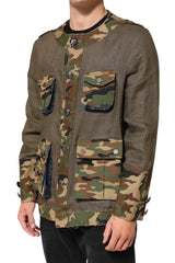 Dolce & Gabbana Brown Camouflage Linen Button Down Jacket - Sport Jackets
