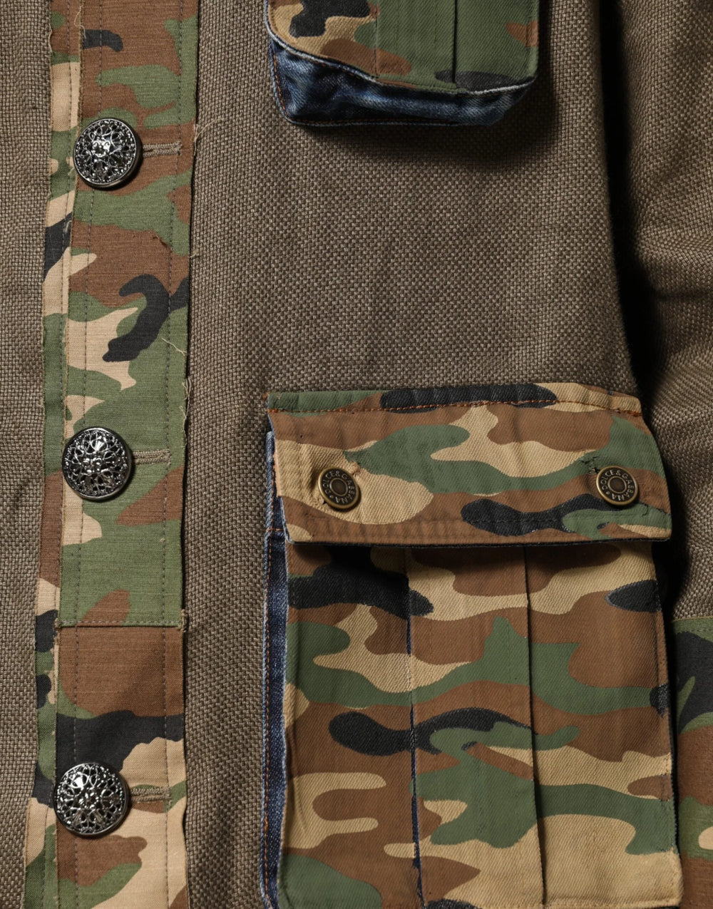 Dolce & Gabbana Brown Camouflage Linen Button Down Jacket - Sport Jackets