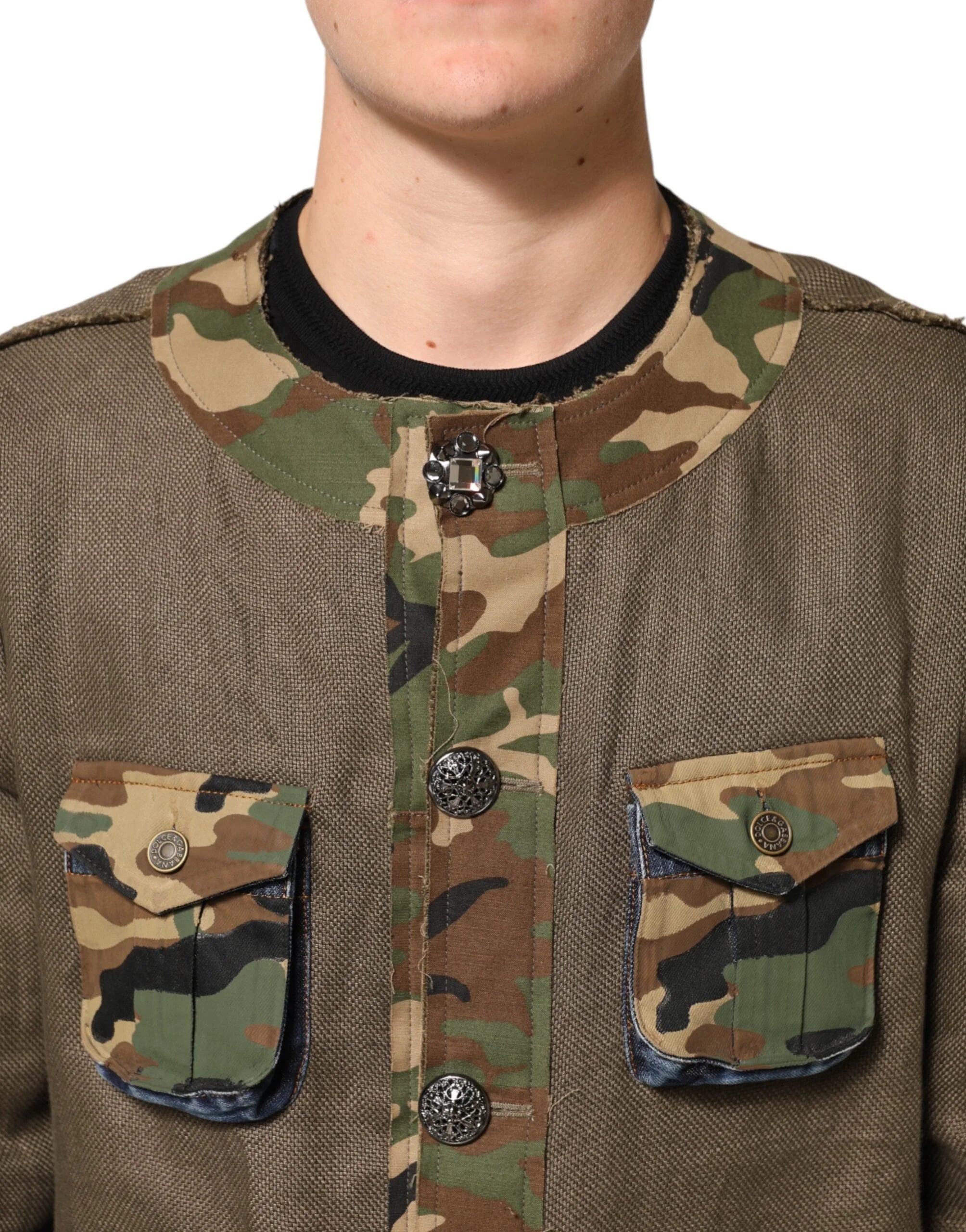 Dolce & Gabbana Brown Camouflage Linen Button Down Jacket - Sport Jackets