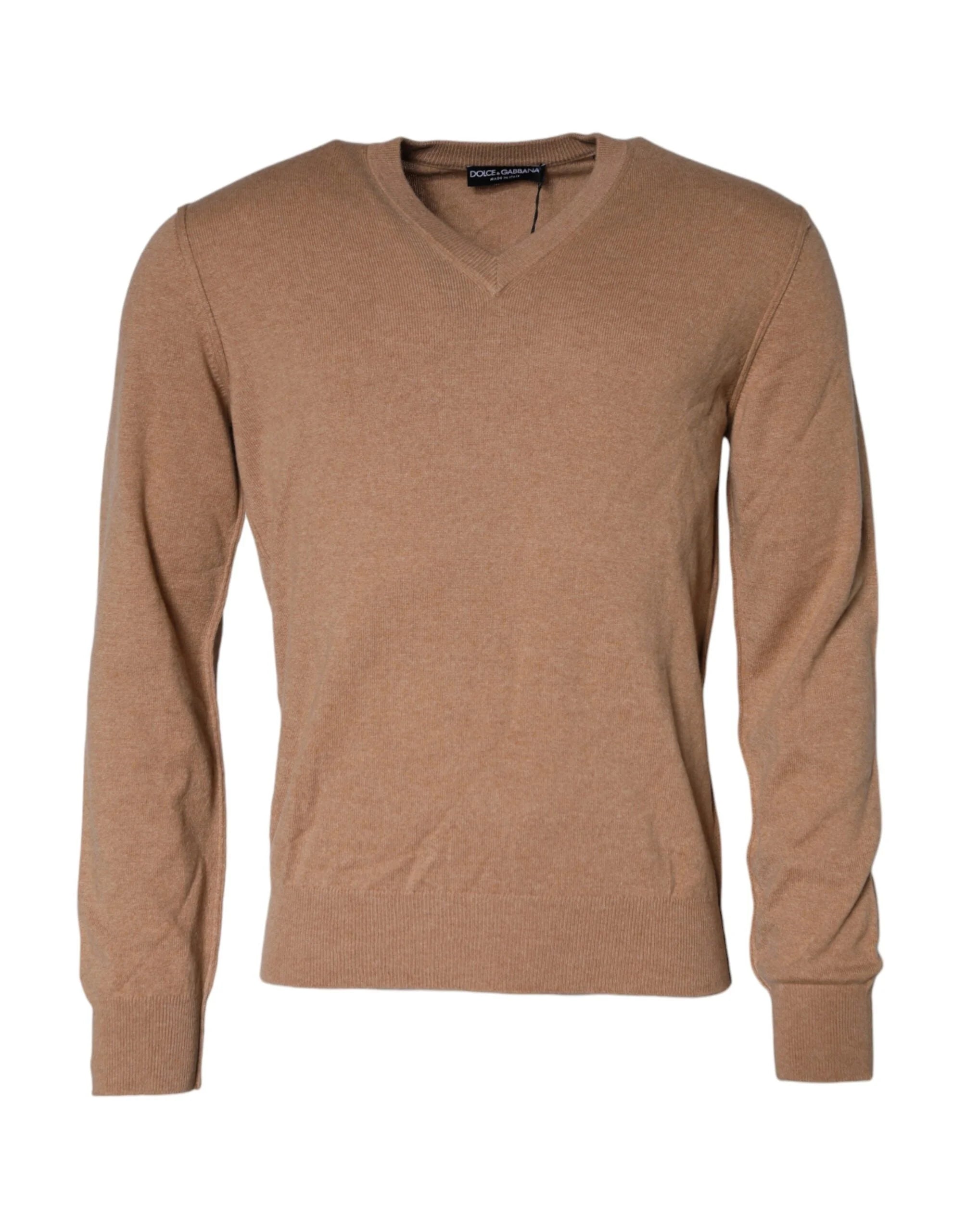 Dolce & Gabbana Brown Cashmere Knit V-neck Pullover Sweater - Sweaters