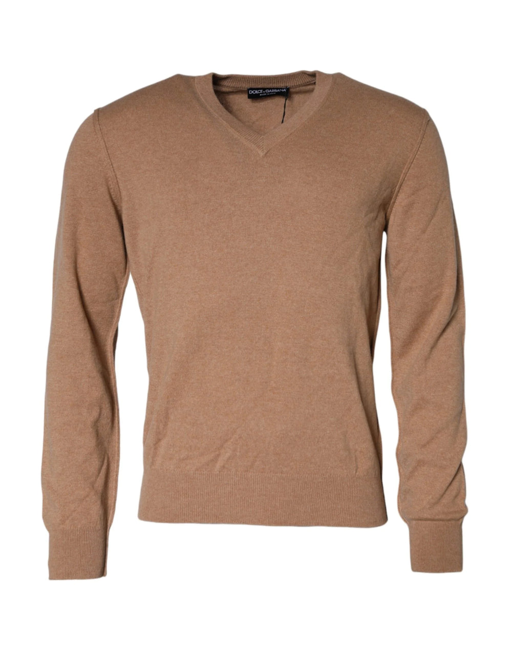 Dolce & Gabbana Brown Cashmere Knit V-neck Pullover Sweater - Sweaters