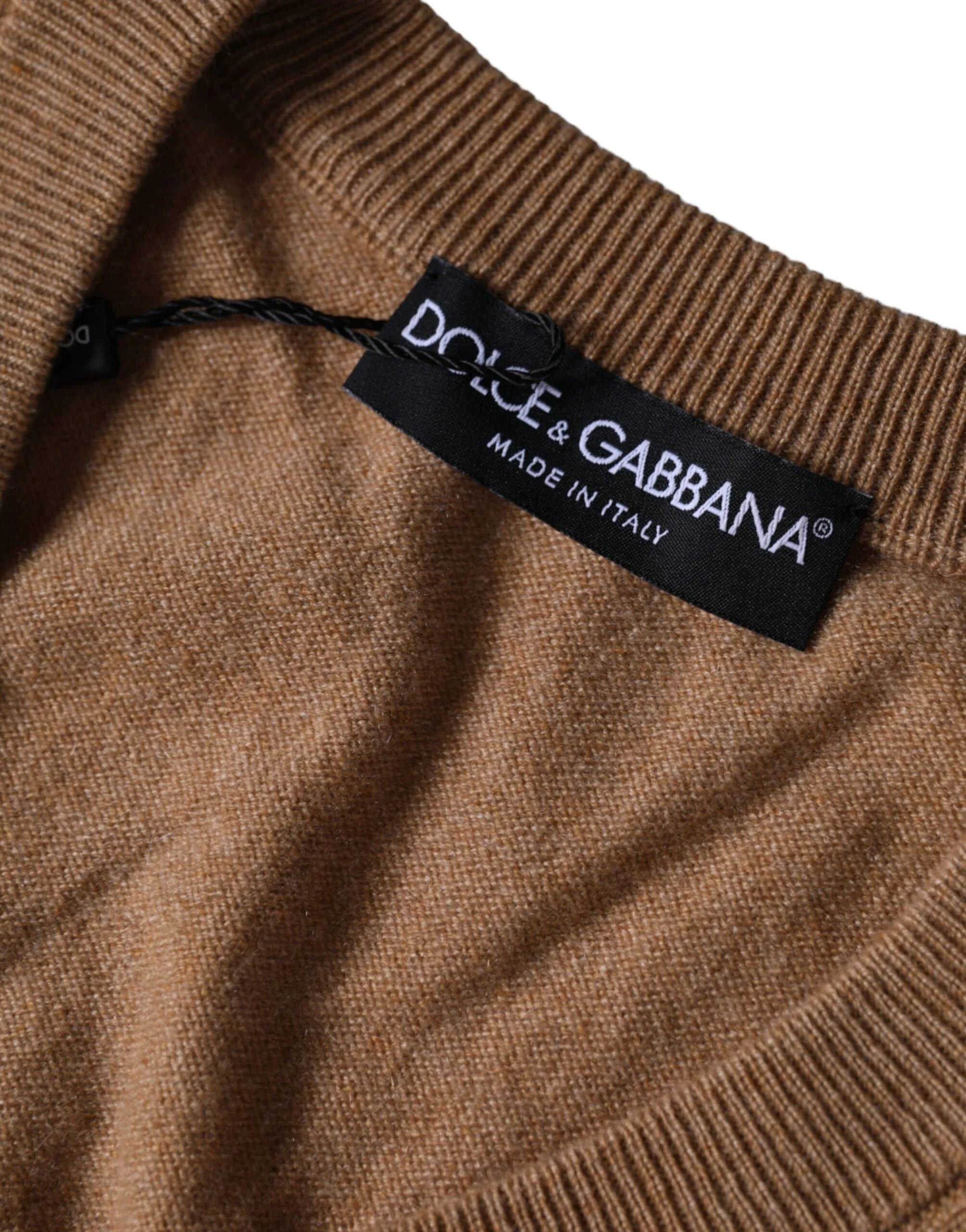 Dolce & Gabbana Brown Cashmere Knit V-neck Pullover Sweater - Sweaters