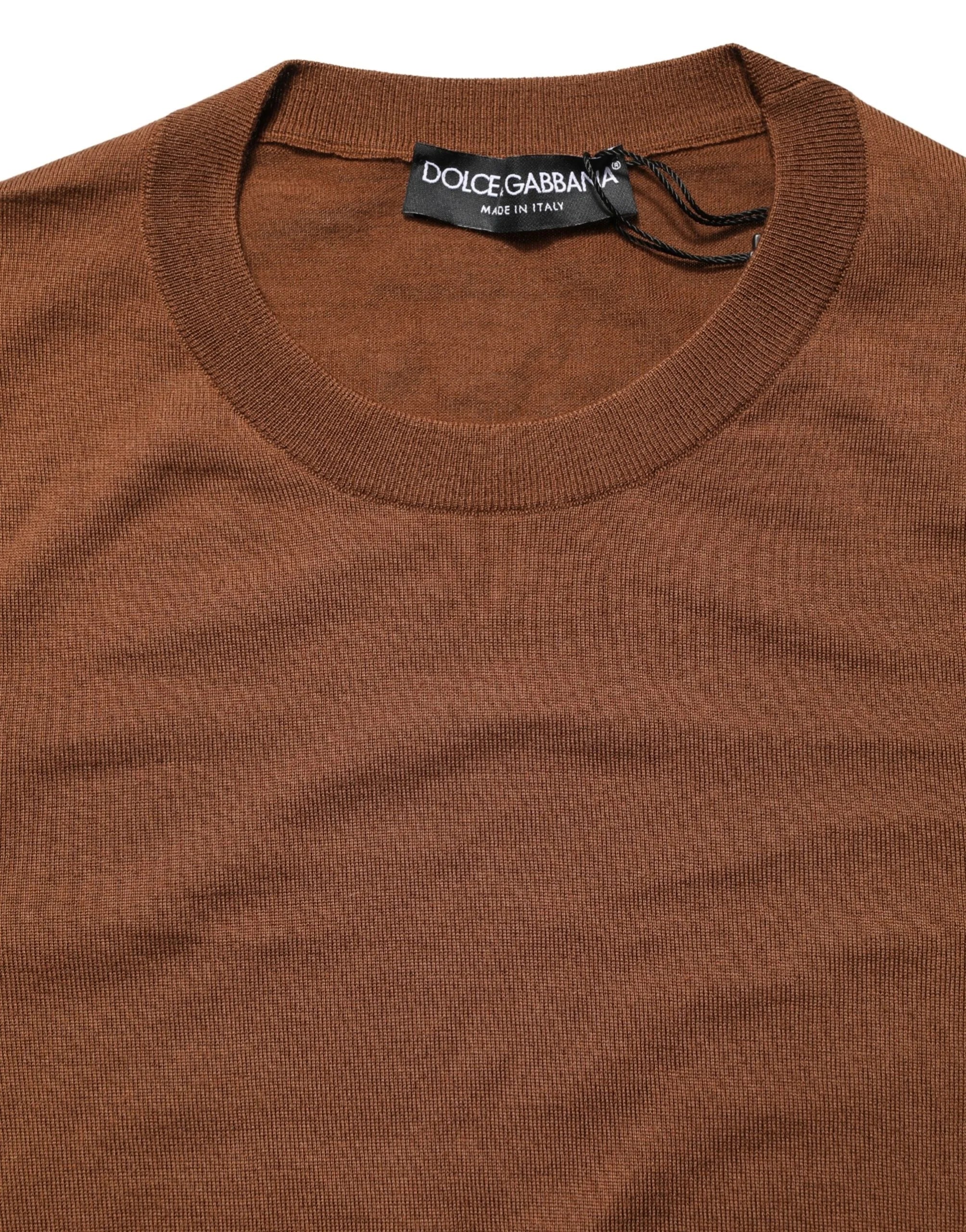Dolce & Gabbana Brown Cashmere Men Crew Neck Pullover Sweater - IT46 | S