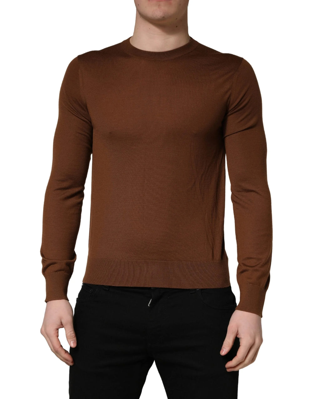 Dolce & Gabbana Brown Cashmere Men Crew Neck Pullover Sweater - IT46 | S