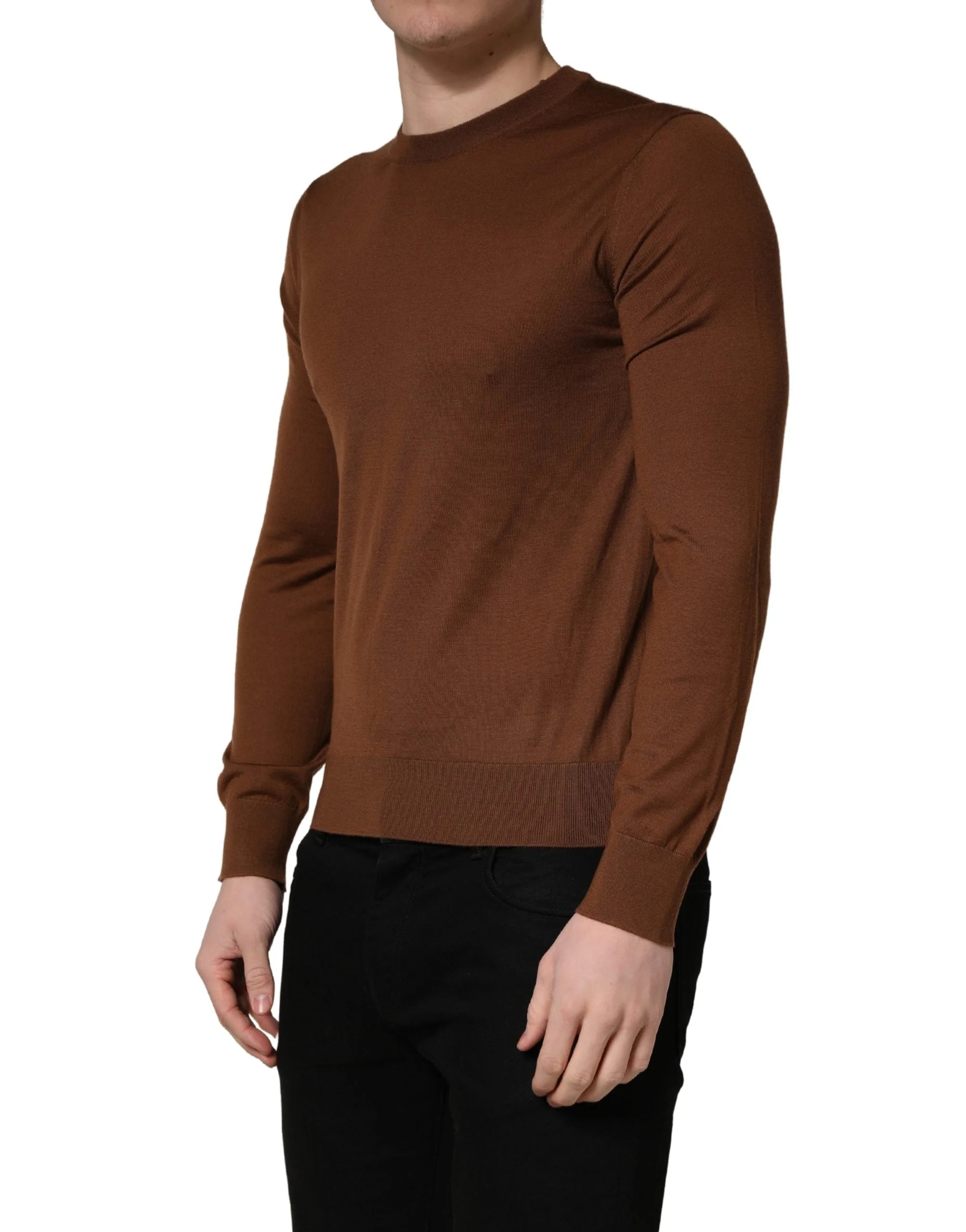 Dolce & Gabbana Brown Cashmere Men Crew Neck Pullover Sweater - IT46 | S