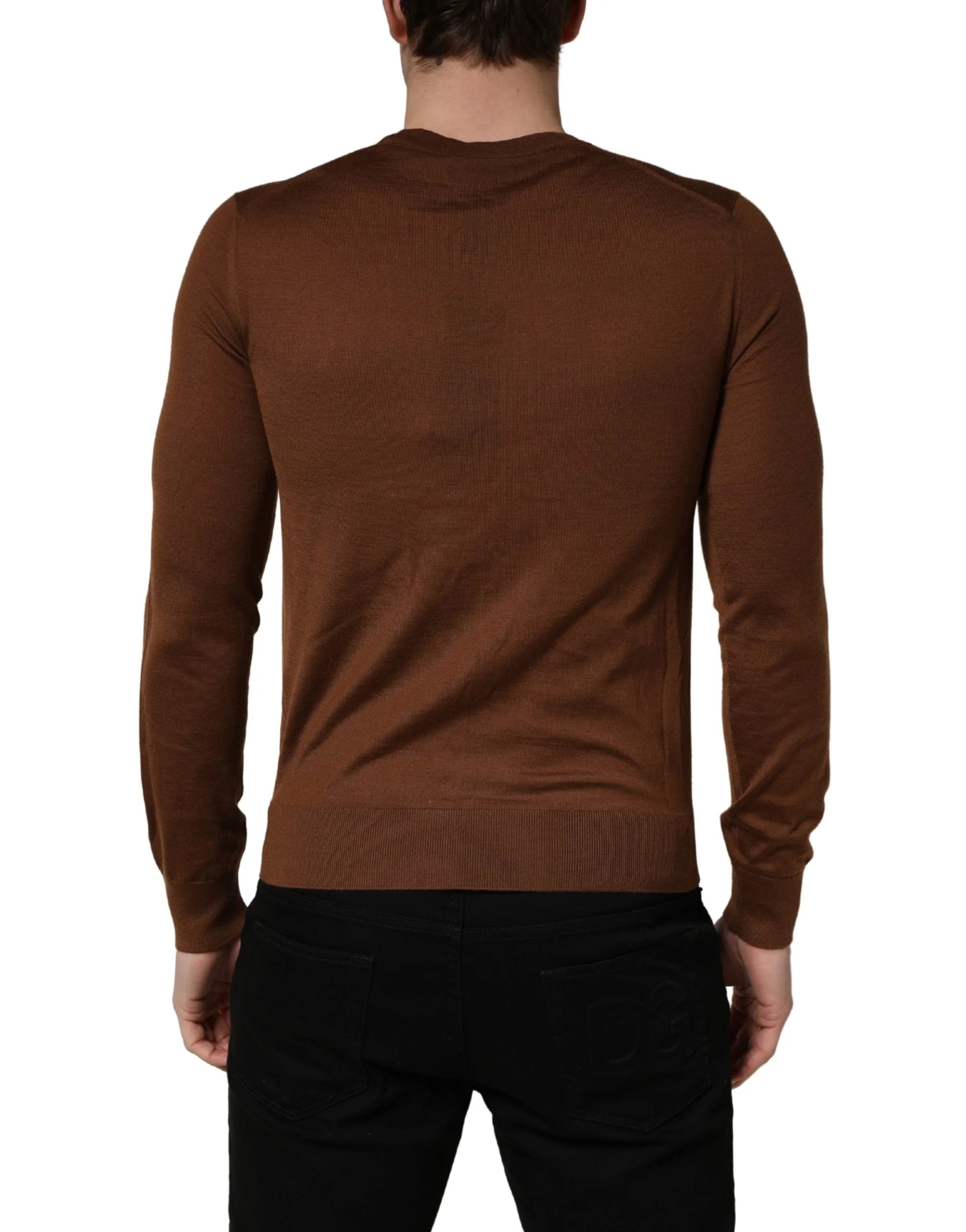 Dolce & Gabbana Brown Cashmere Men Crew Neck Pullover Sweater - IT46 | S