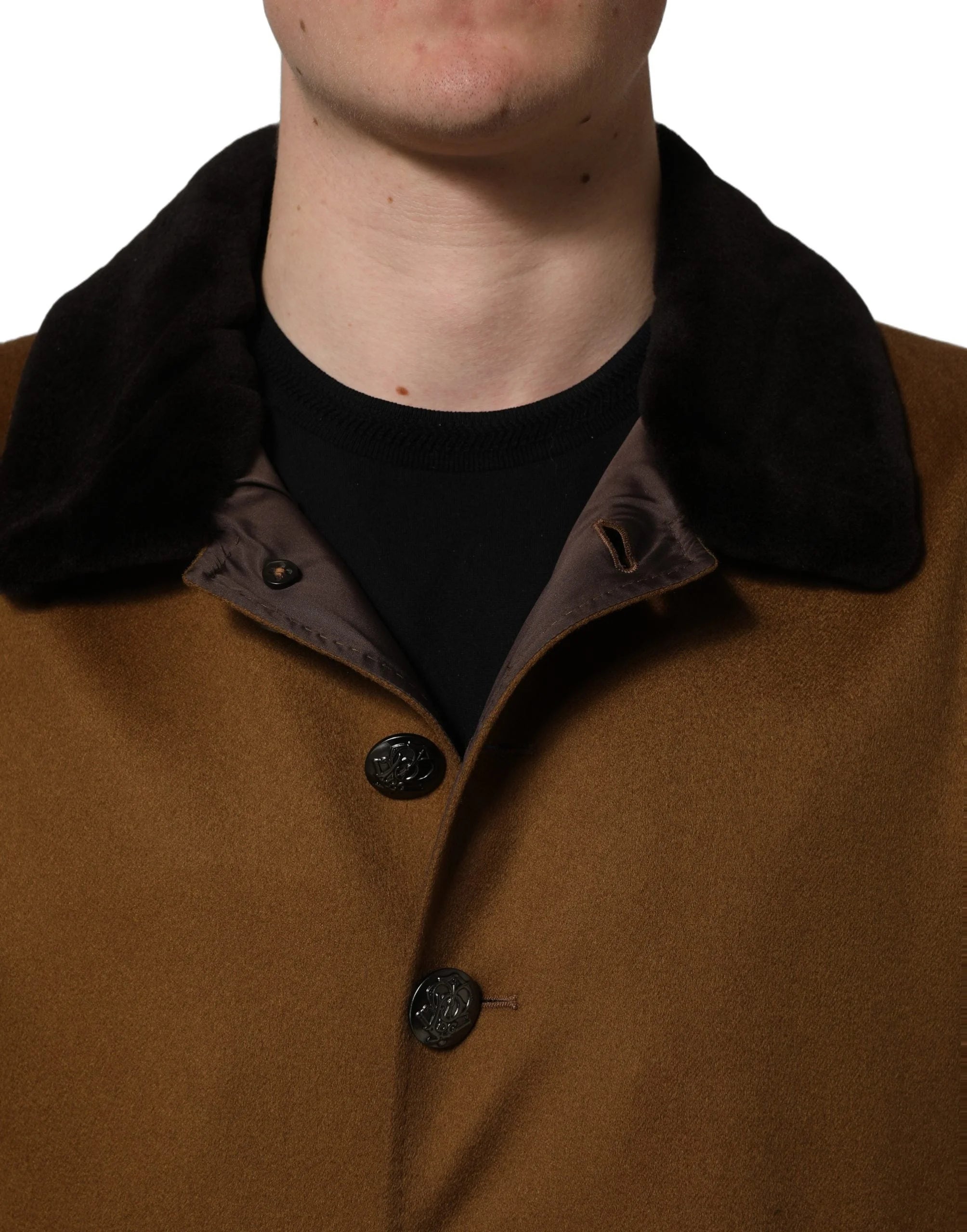 Dolce & Gabbana Brown Cashmere Mink Fur Men Overcoat Jacket - IT48 | M
