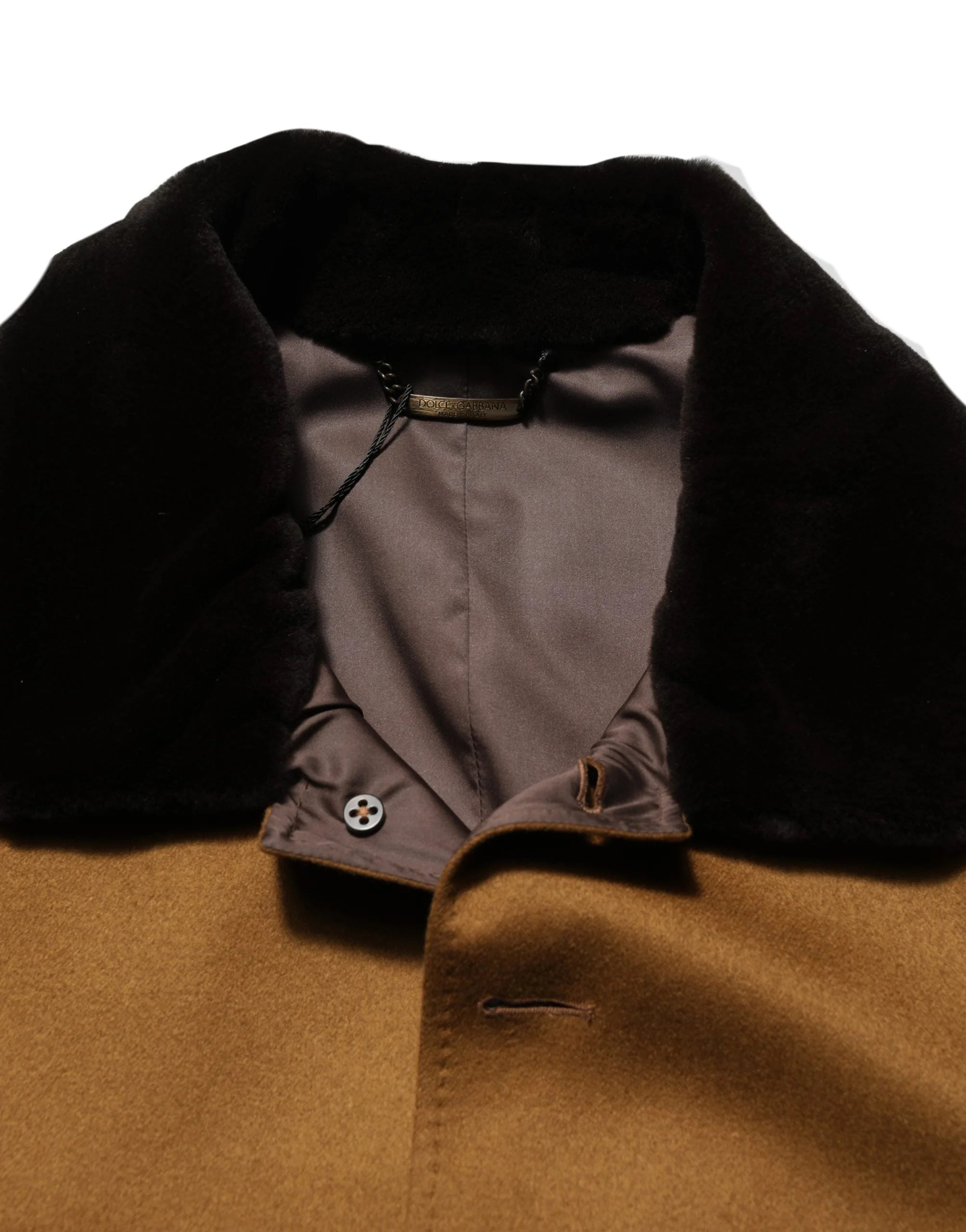 Dolce & Gabbana Brown Cashmere Mink Fur Men Overcoat Jacket - IT48 | M