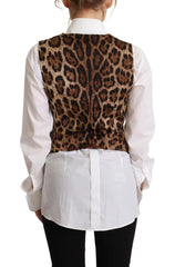 Dolce & Gabbana Brown Checkered Leopard V-neck Sleeveless Vest Top - IT40|S - Vests