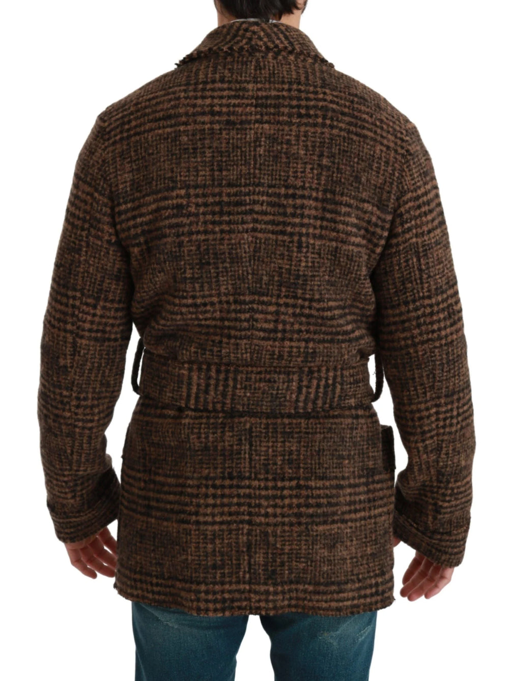 Dolce & Gabbana Brown Checkered Wool Robe Coat Wrap Jacket - Wrap Coats