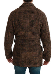Dolce & Gabbana Brown Checkered Wool Robe Coat Wrap Jacket - Wrap Coats