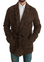 Dolce & Gabbana Brown Checkered Wool Robe Coat Wrap Jacket - Wrap Coats